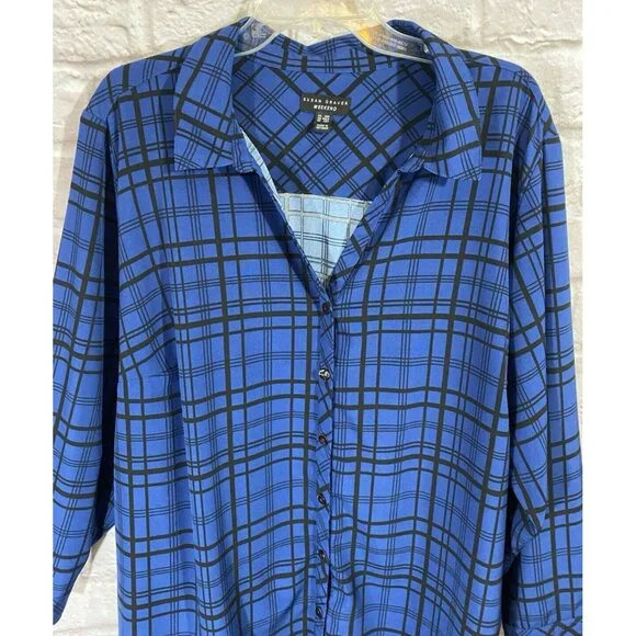 Susan Graver Weekend Regular Plaid Tunic Top 3XP Stretch Lightweight Classy 9840 - Picture 4 of 9